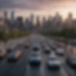 View of Philadelphia skyline with cars