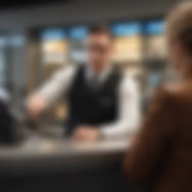 Bank teller interacting with a client at the counter