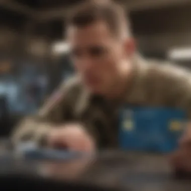 A military member analyzing credit card offers