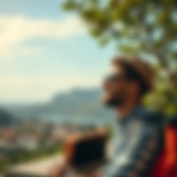 Budgeting Amidst Scenic Adventures A traveler enjoying a scenic view while budgeting
