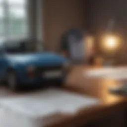 Auto insurance policy documents on a desk