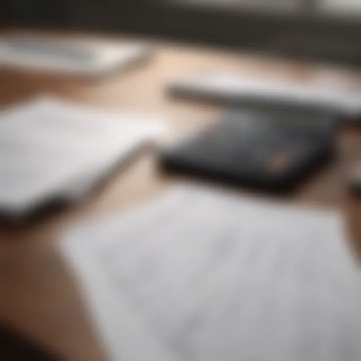 A calculator and insurance documents on a desk