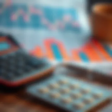 A calculator and financial graphs depicting credit card management