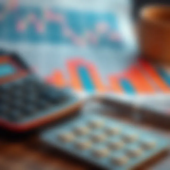 A calculator and financial graphs depicting credit card management