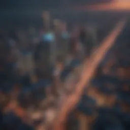Aerial view of a vibrant urban skyline
