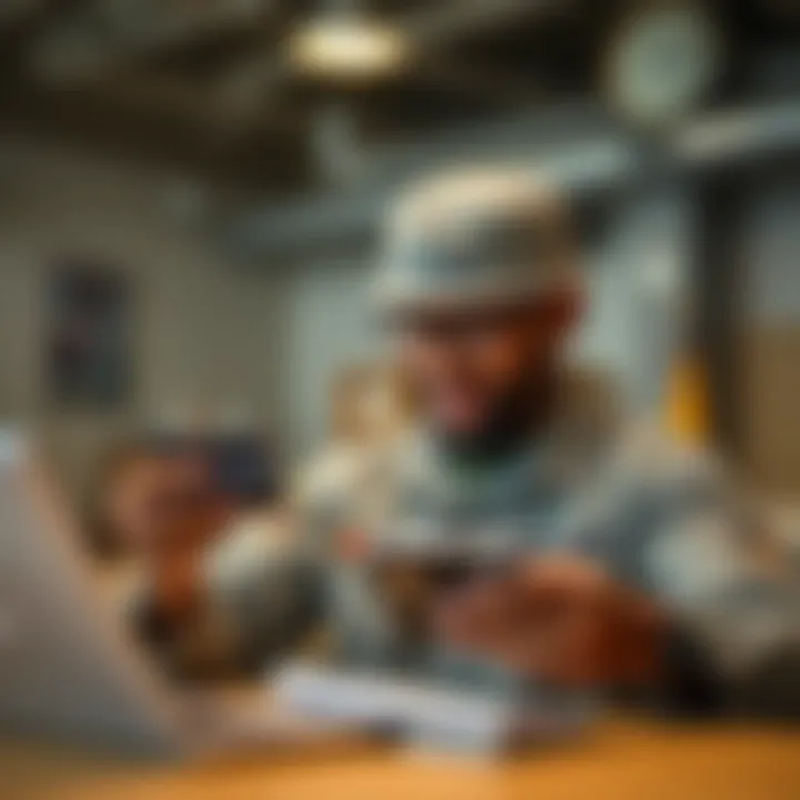 Service member reviewing credit card offers