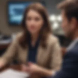 A close-up of a financial advisor discussing loan options with a client.