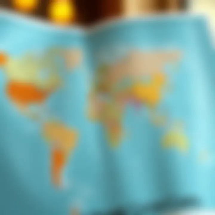 Map highlighting international destinations