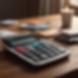 A calculator and credit card on a table, symbolizing financial calculations.