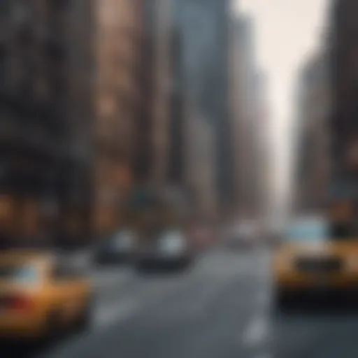 A scenic view of a New York City street with parked cars