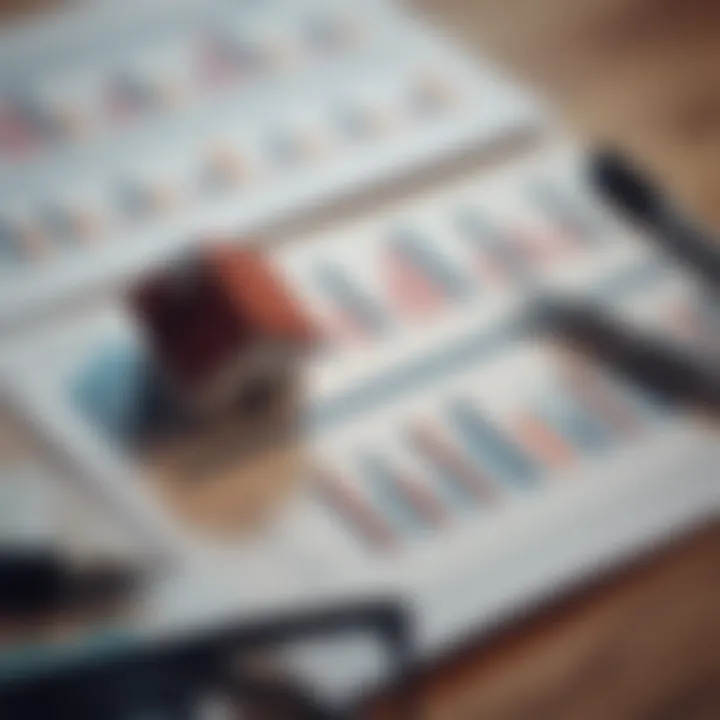A close-up of various mortgage documents and financial charts