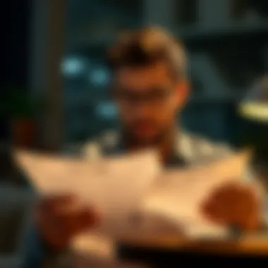 A person reviewing loan documents with a thoughtful expression