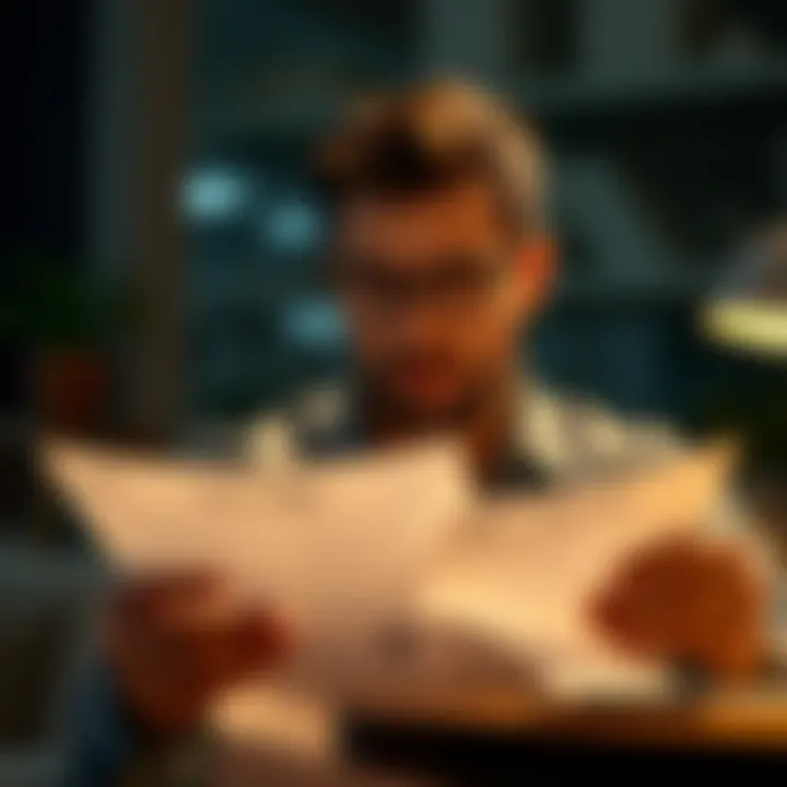 A person reviewing loan documents with a thoughtful expression