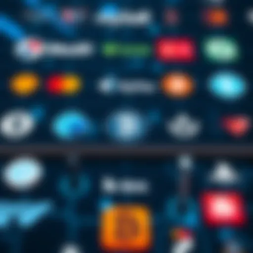 Digital representation of various bank logos interconnected