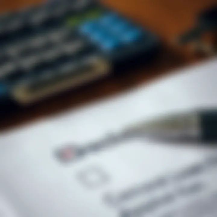 Close-up of a checklist with documents for loan application