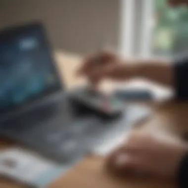 A person calculating financial benefits with a laptop and credit card