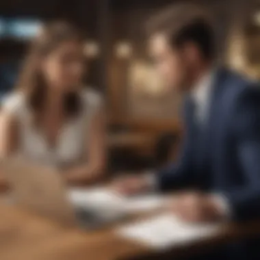 Couple Discussing Finances A couple discussing finances with a laptop and documents on a table