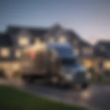 A moving truck parked outside a new home