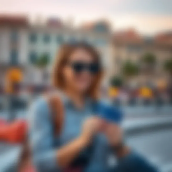 Traveler Utilizing Credit Card Abroad A traveler enjoying their trip while using a credit card