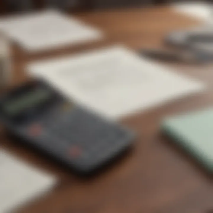 A calculator and pen on a table with finance notes